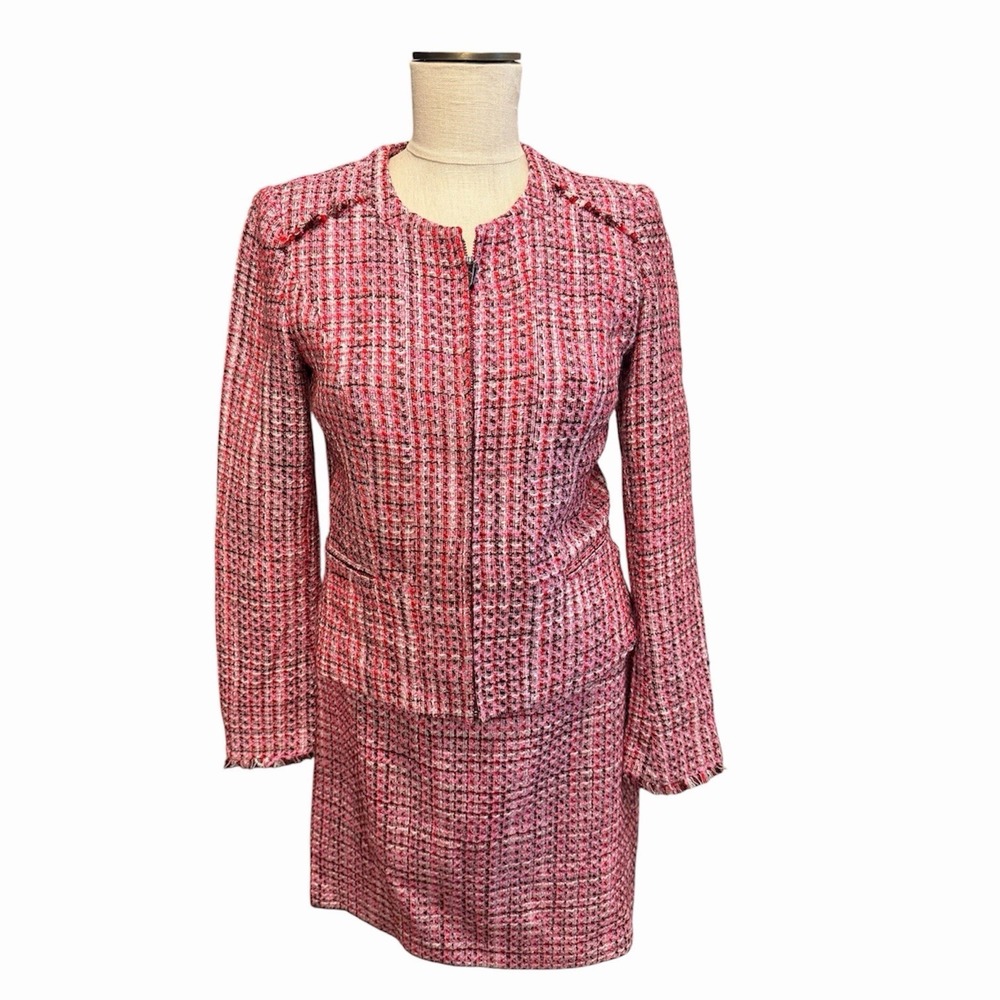 White House Black Market Pink Tweed Skirt Blazer Set Size 2 Career